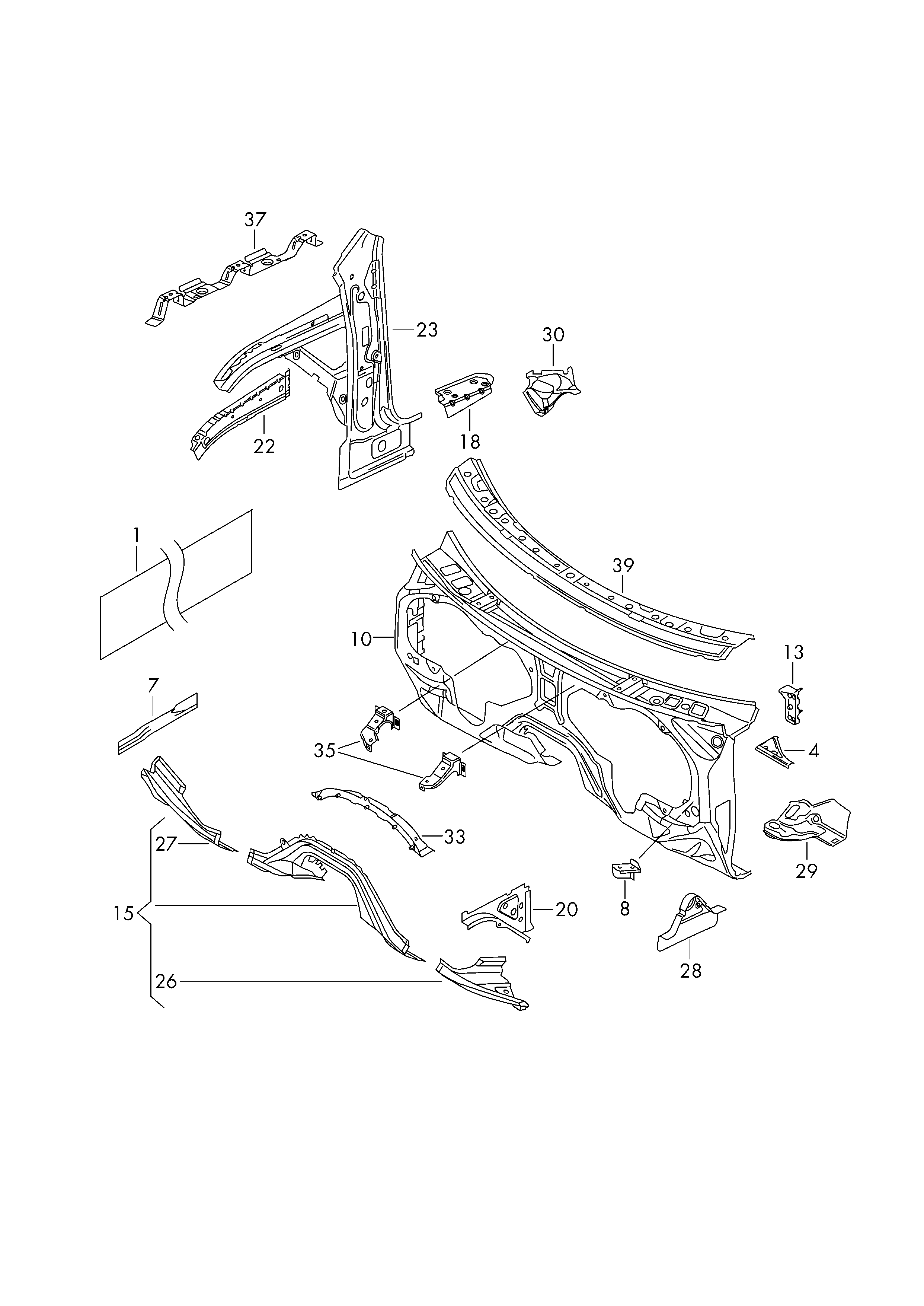 Säule A innenQuerträger für PedalbodenQuerwand unten - Touareg - toua