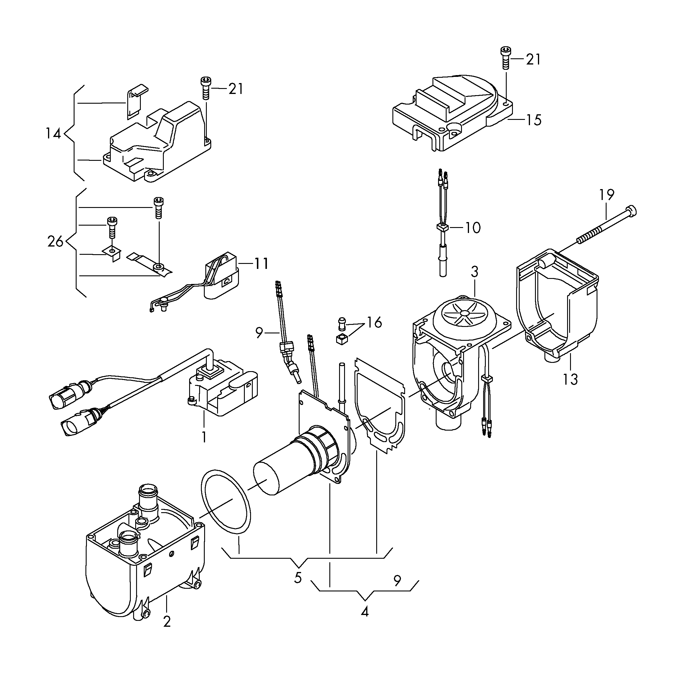Individual partsAuxiliary heater for water<br>circuitAuxiliary heater for coolant<br>circuit  - Touareg - toua