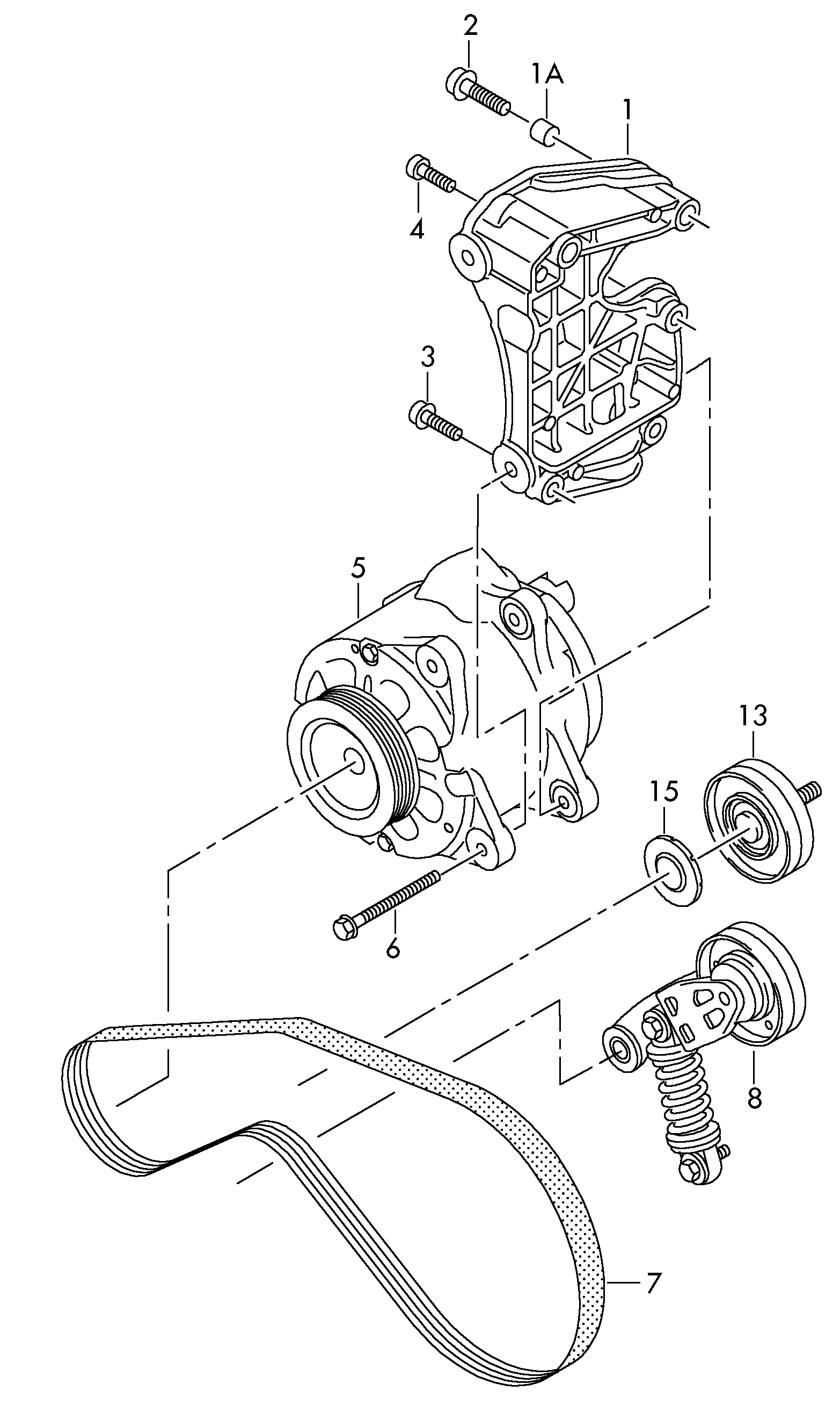 connecting and mounting parts<br>for alternatorPoly-V-belt 4.2 Ltr. - Touareg - toua