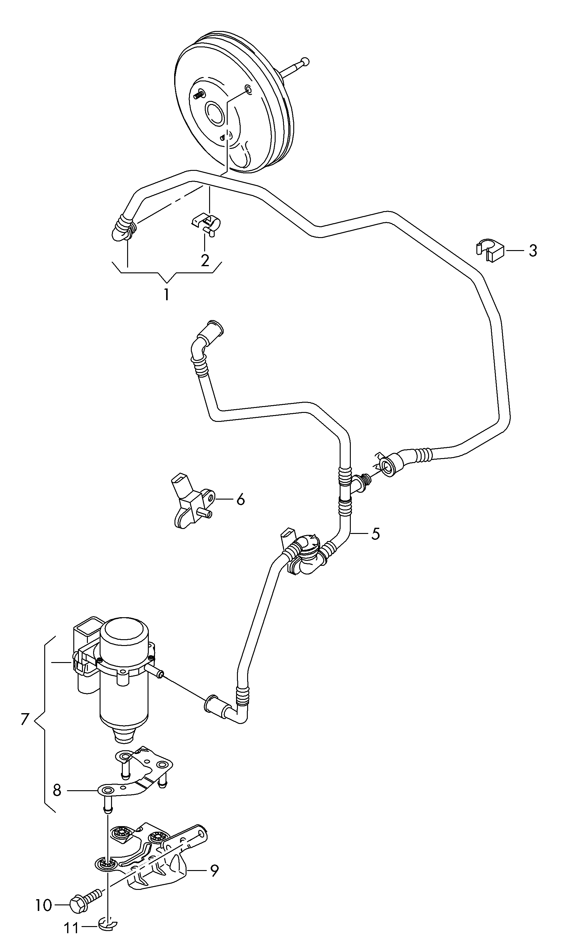 Эл. вакуумный насос<br>тормозной системыВакуумный шланг с обратным<br>клапаном и датчиком давления           ПPPЛ - Touran - tou
