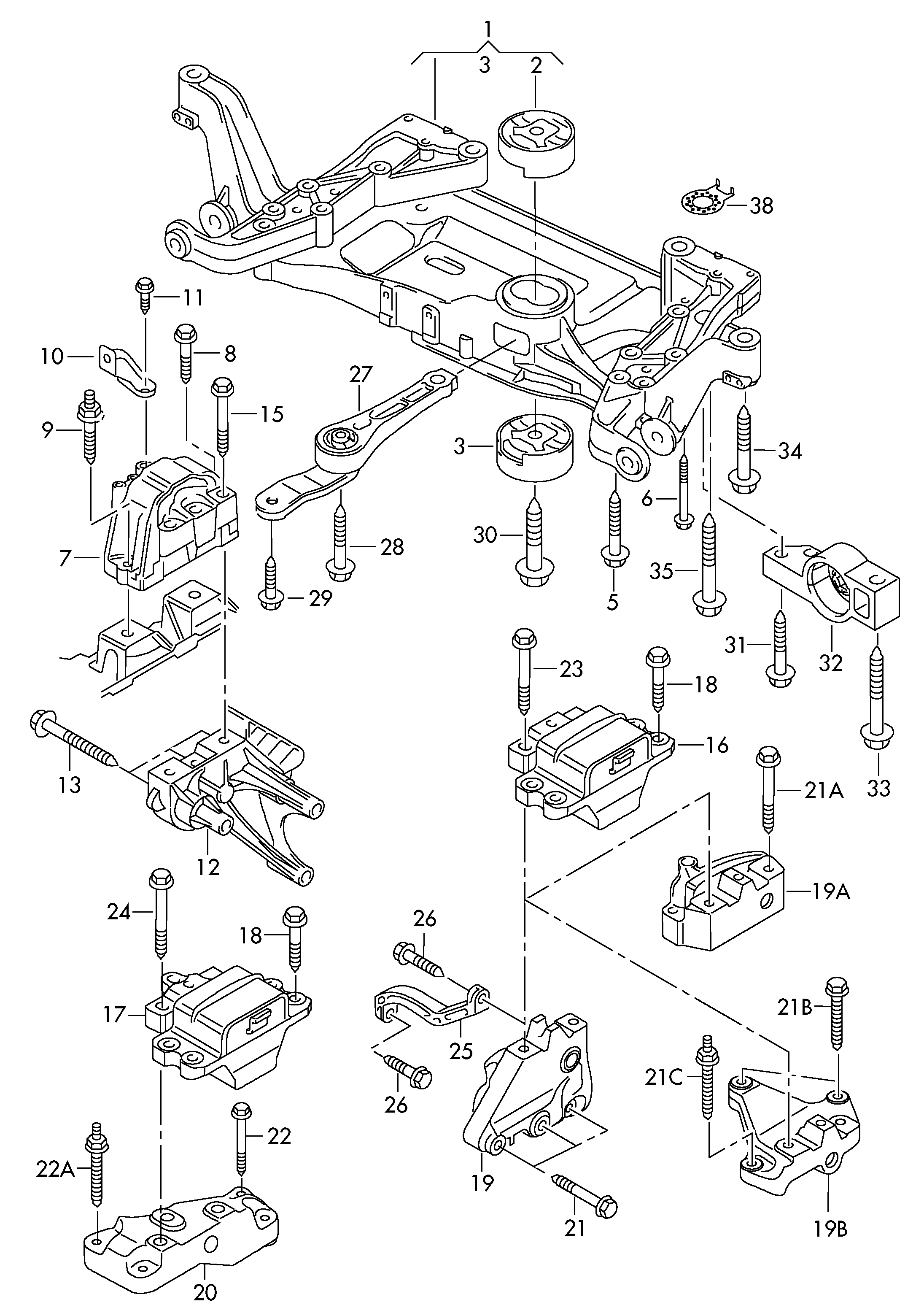 Befestigungsteile für Motor<br>und Getriebe 1,4-2,0Ltr. - Passat/Variant/Santana - pa