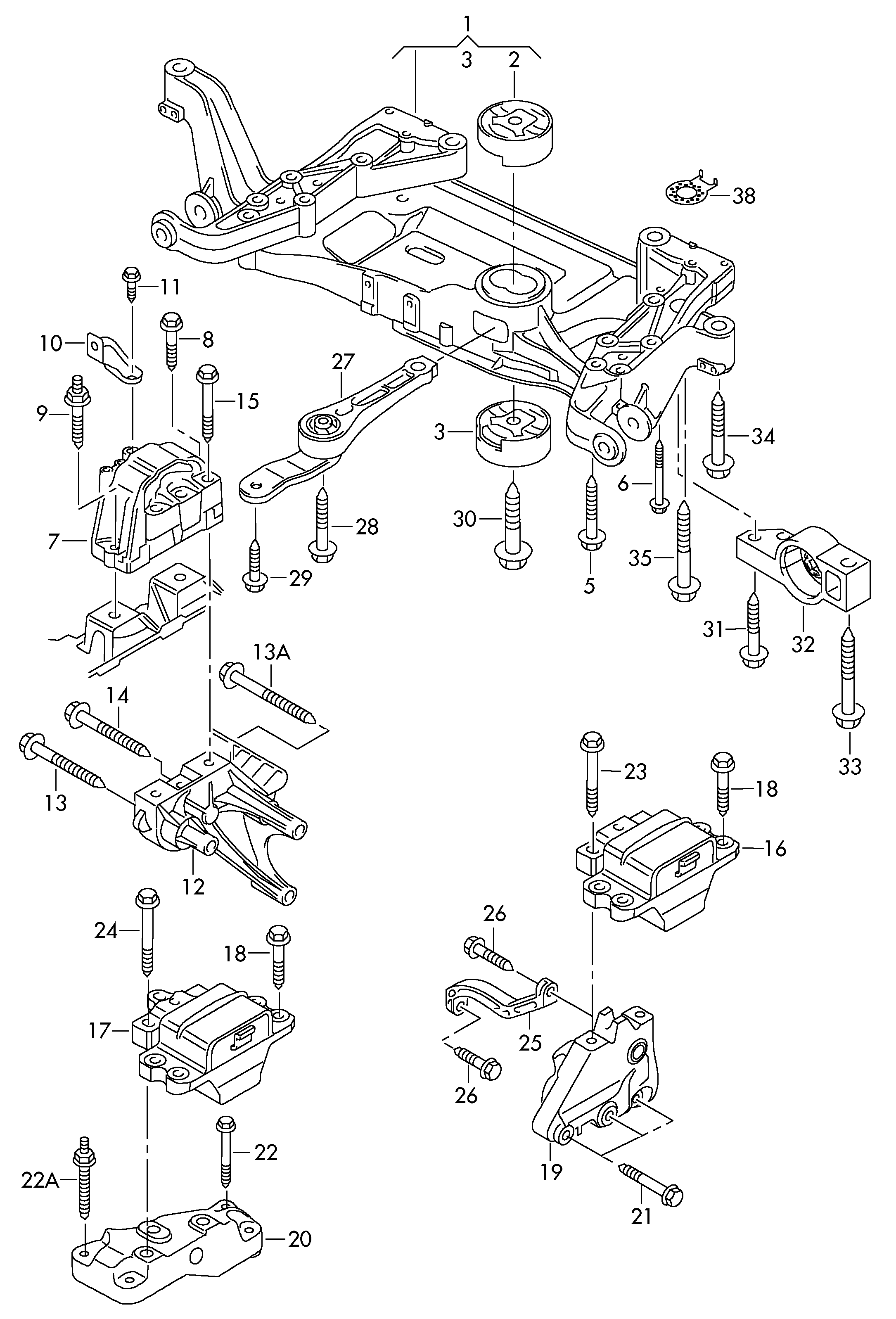 Befestigungsteile für Motor<br>und Getriebe 1,6-2,0Ltr. - Passat/Variant/Santana - pa