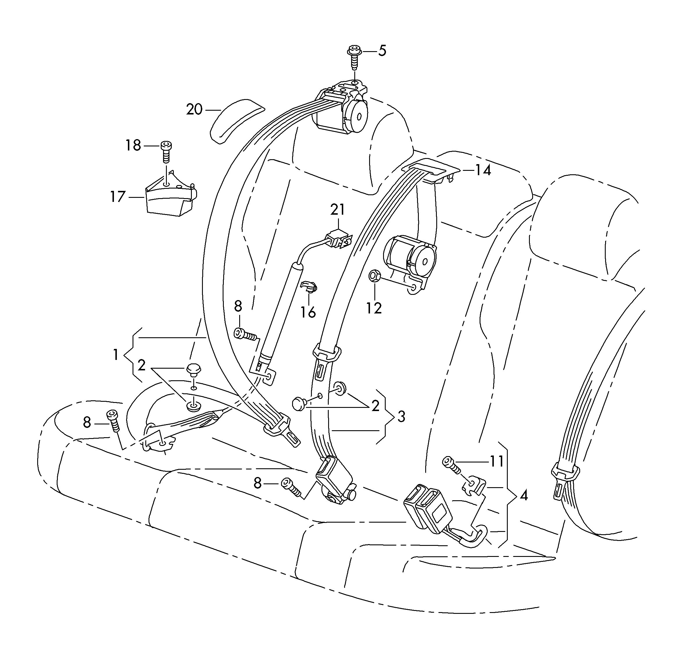 Three-point safety belt rear - Passat/Variant/Santana - pa