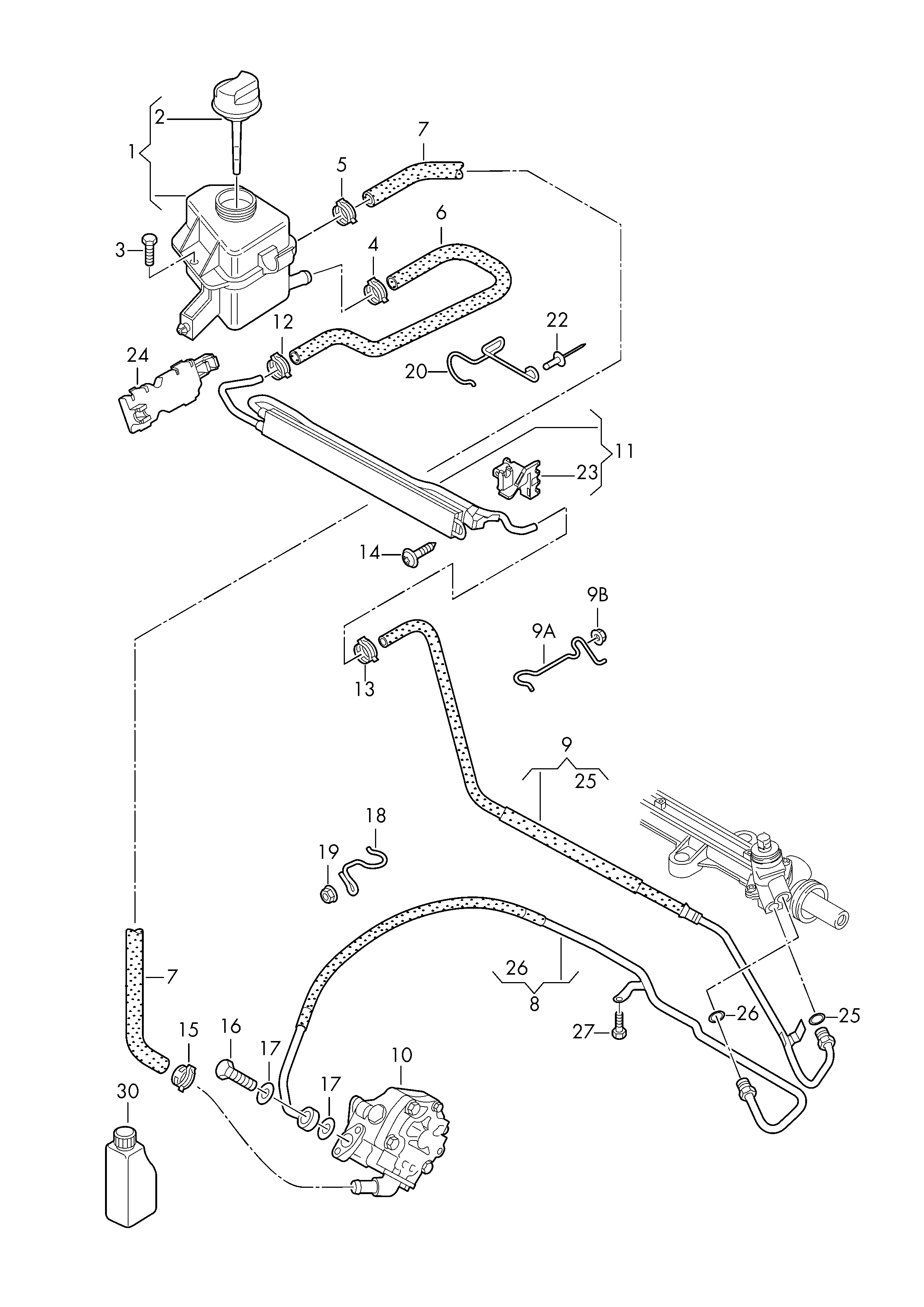 oil container and connection<br>parts, hosesfor power steering  - Transporter - tr