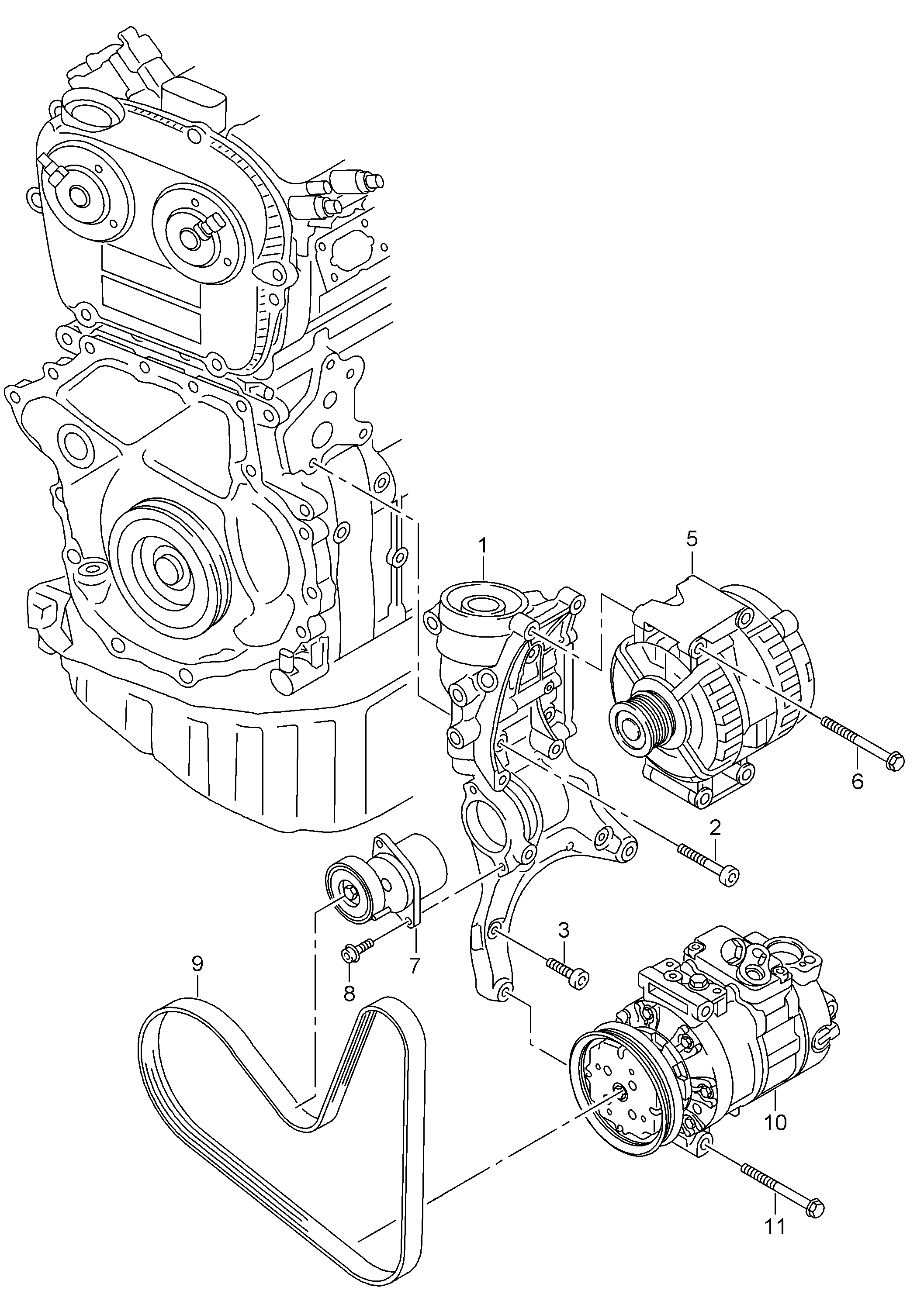 connecting and mounting parts<br>for alternatorPoly-V-belt 1.8ltr. - Passat/Variant/Santana - pa