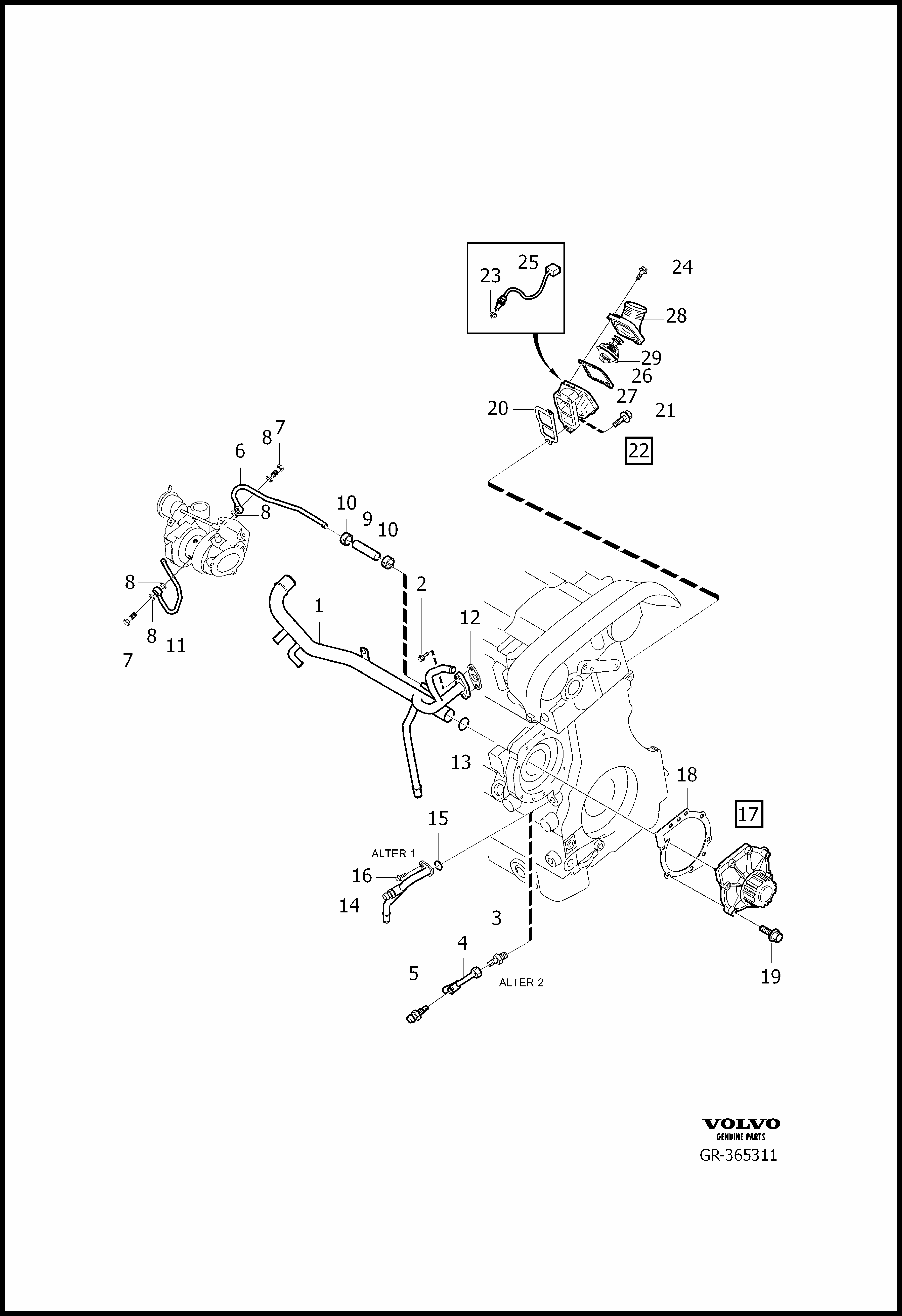 Buy Volvo XC90 Coolant pump, thermostat and cable parts online 2003 ...