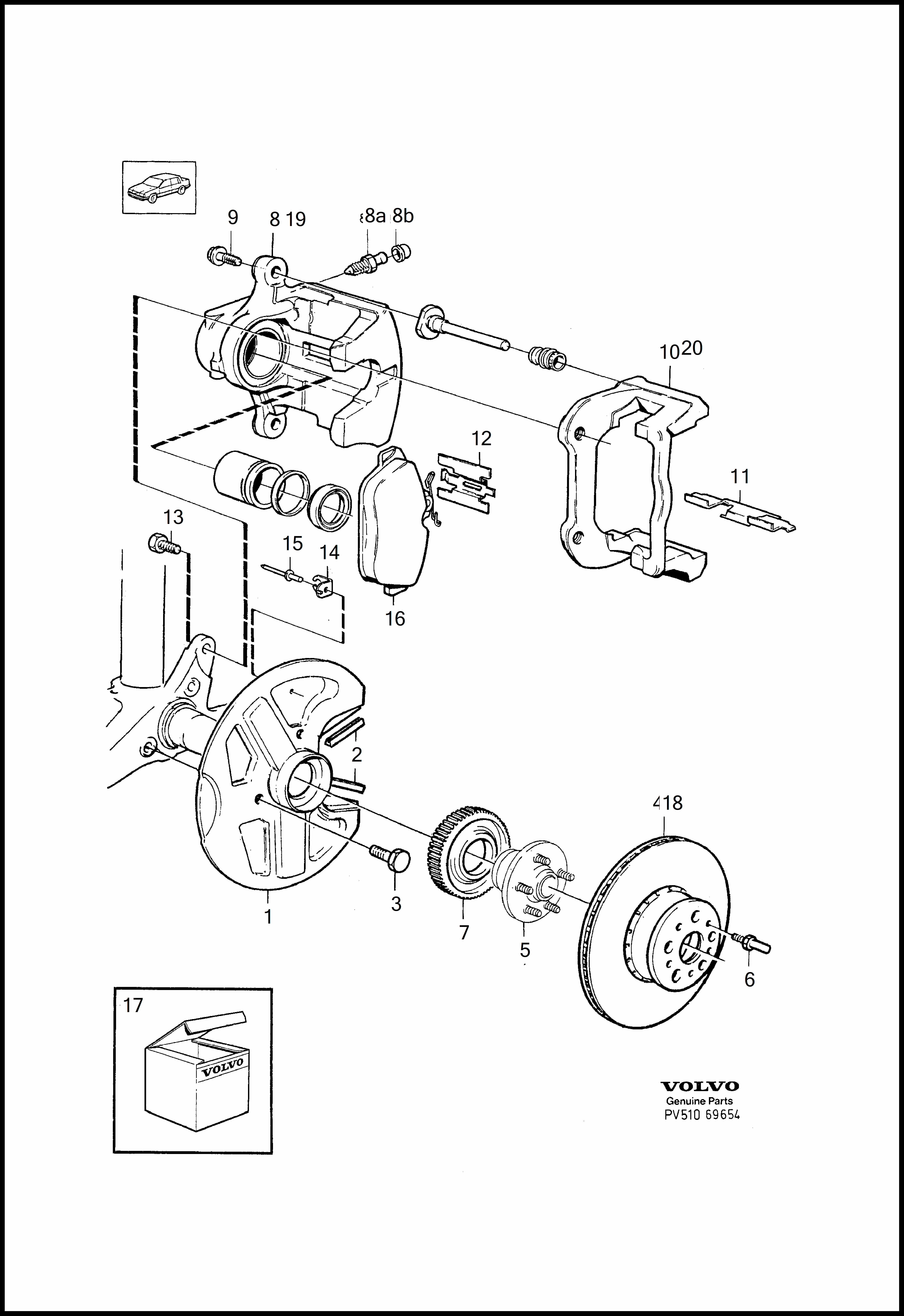 Front wheel brake, ventilated disc per Volvo 960 960